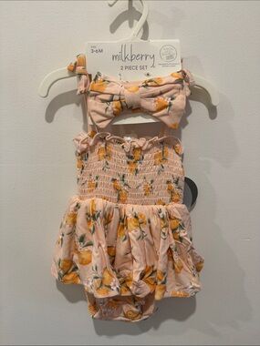 milkberry Peach Floral Baby Girls Matching Set - Peach